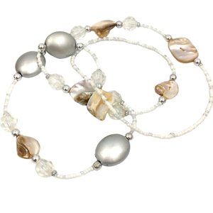 White Clear Silver Lucite Bubble Bead Necklace
